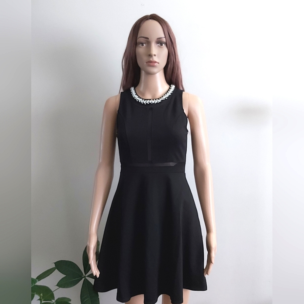 Monteau Los Angeles black skater dress mini fit and flare rhinestone sleeveless